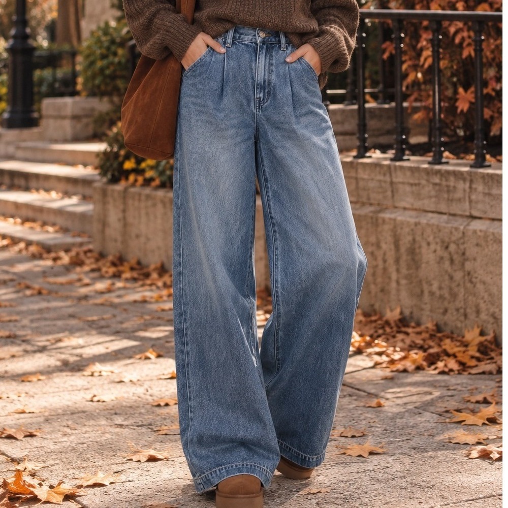 Madewell The Harlow Wide-Leg Jean 25 Medium Wash Pleated High Rise Denim Pants